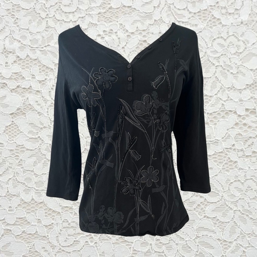 vintage embroidered and beaded floral 3/4 sleeve